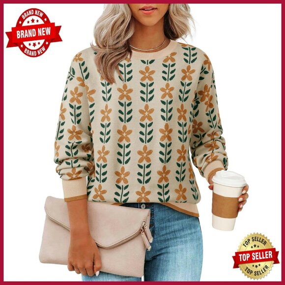 Sweaters - Oversized Knitted Pullover Sweater Long Sleeve Crewneck Trendy Fall Top